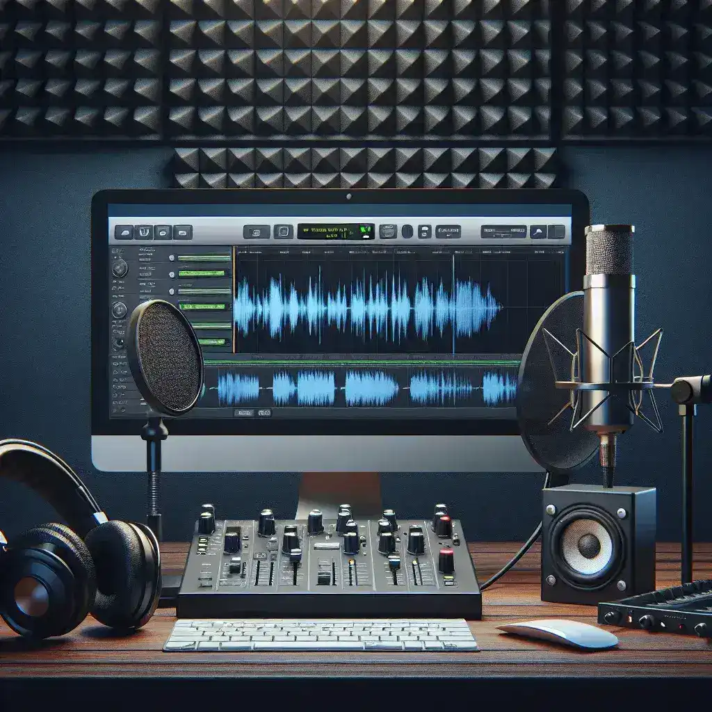 "Professional audio engineer using advanced voice cleanup tools during post-production for enhanced sound quality and clarity."